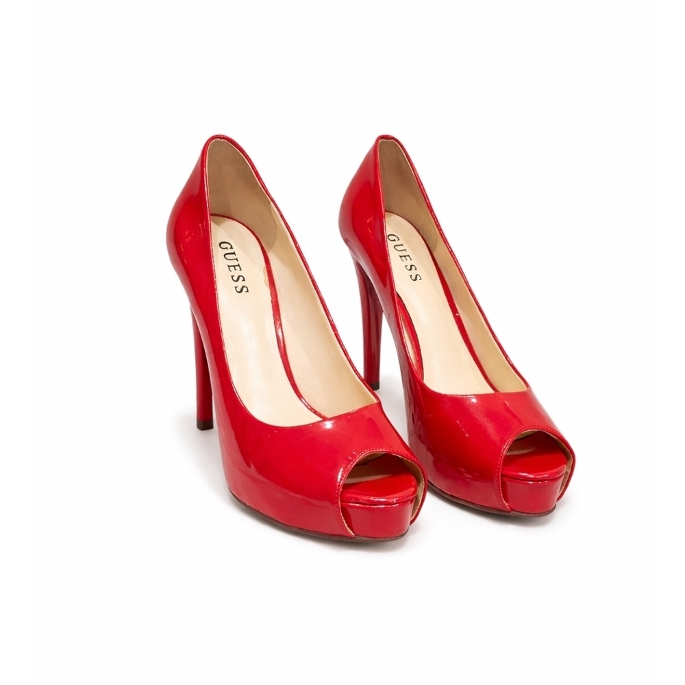 Guess Red Patent Peep Toe Heels